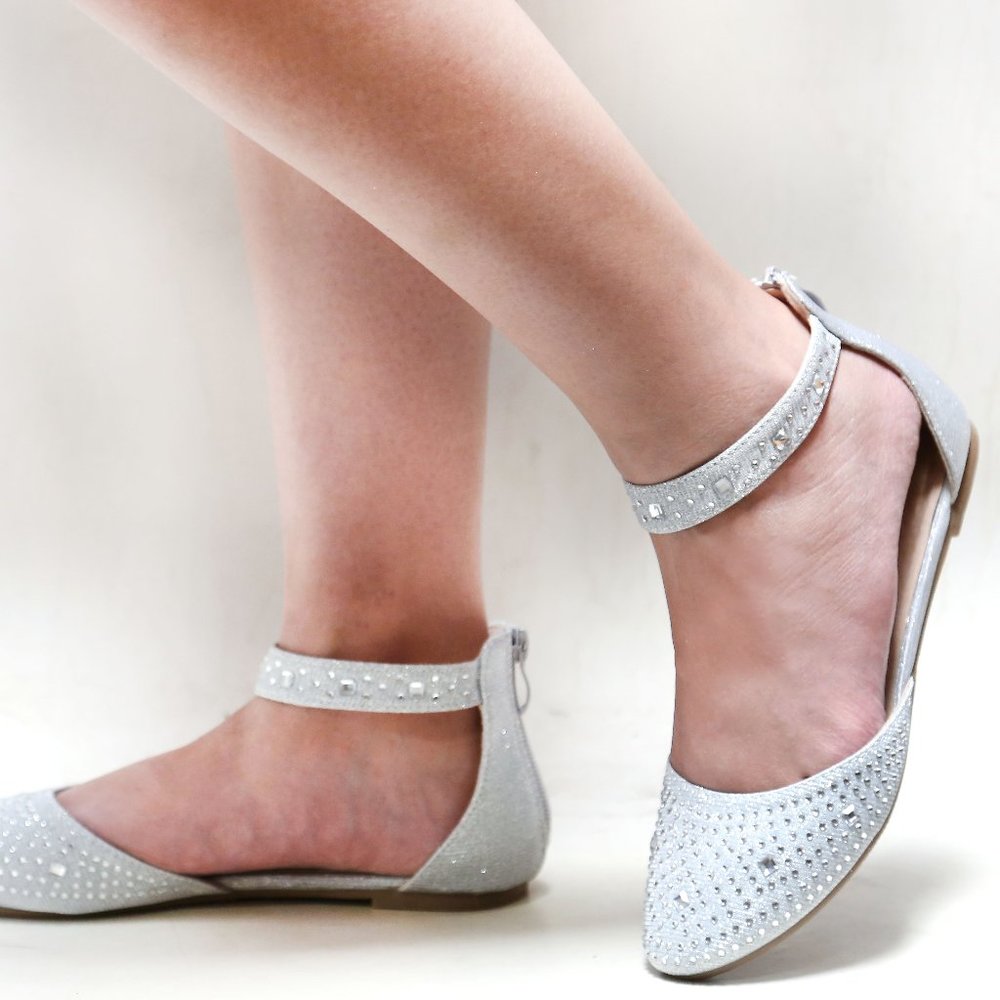 New Silver Rhinestone Mary Jane Ballet Flats